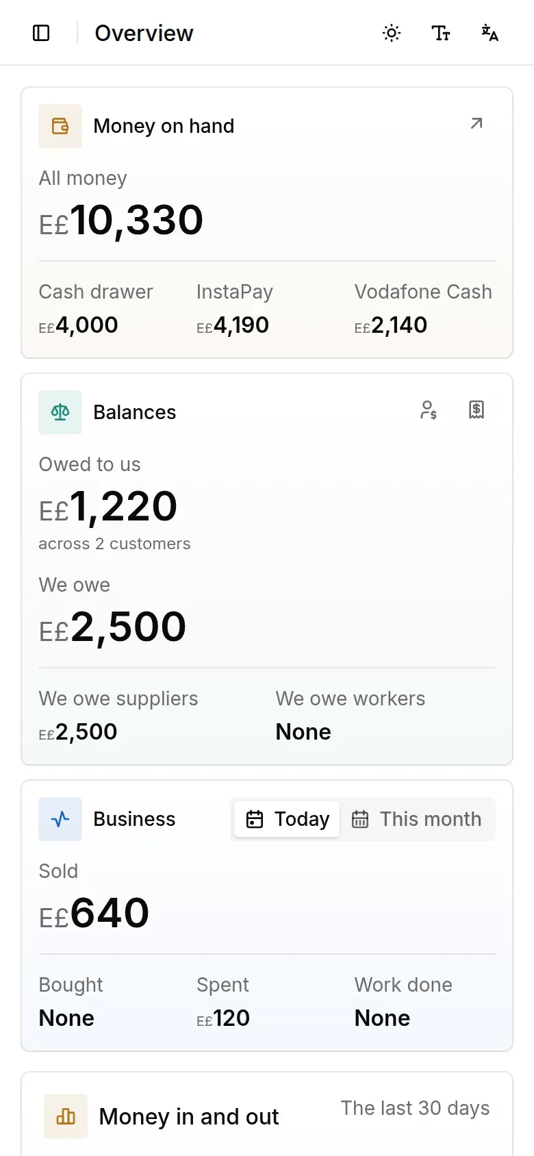A sale on a phone: the total, what was paid and what is left